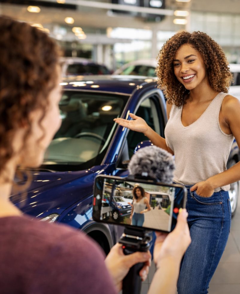 Behind the scenes creator video shoot at dealership