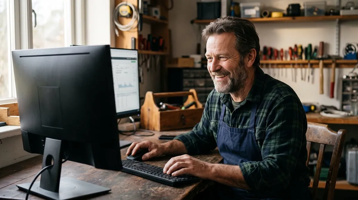 Business owner approving a postcard design proof