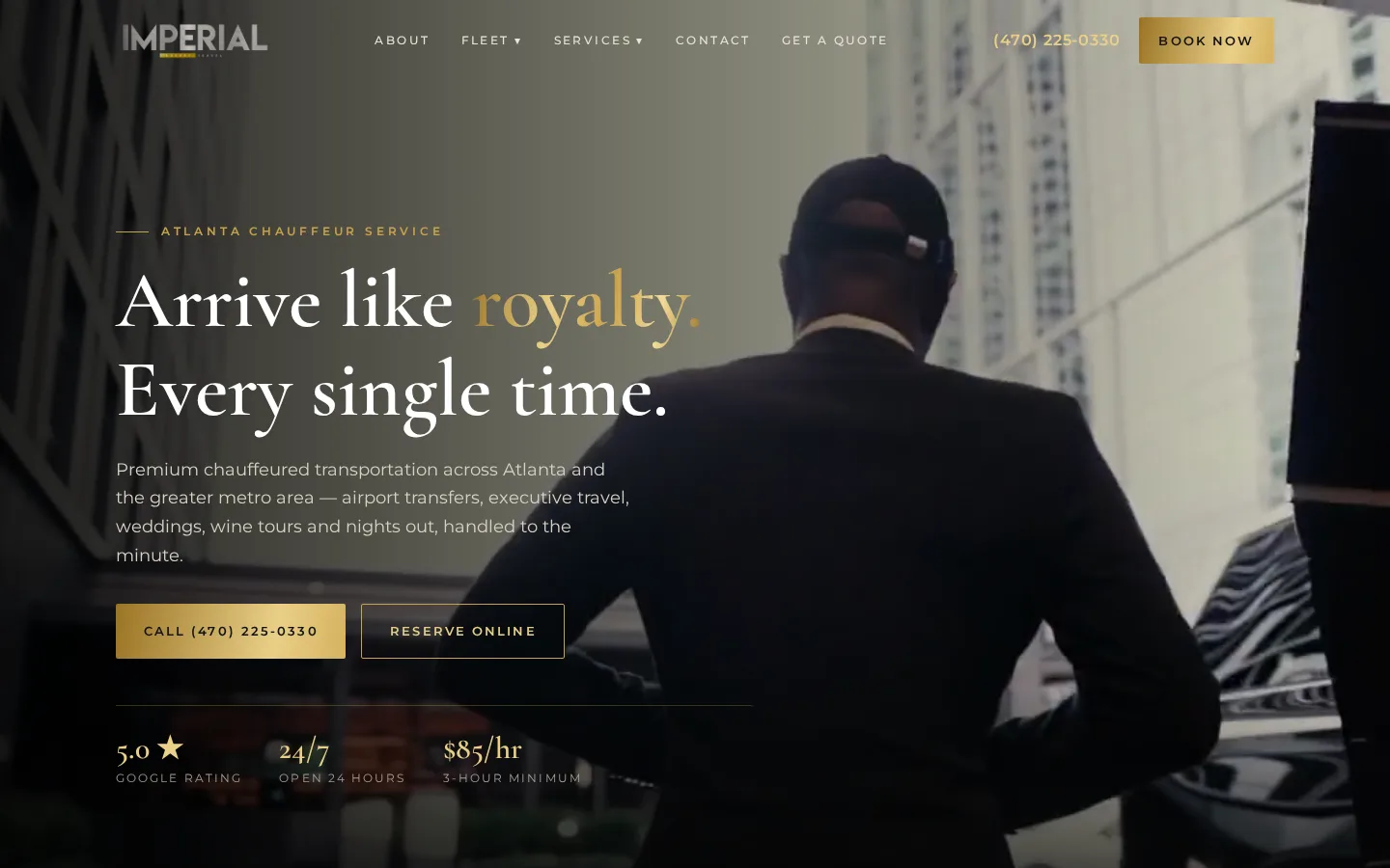 Imperial Luxury Travel homepage built by Intown Ads with a chauffeured SUV video hero