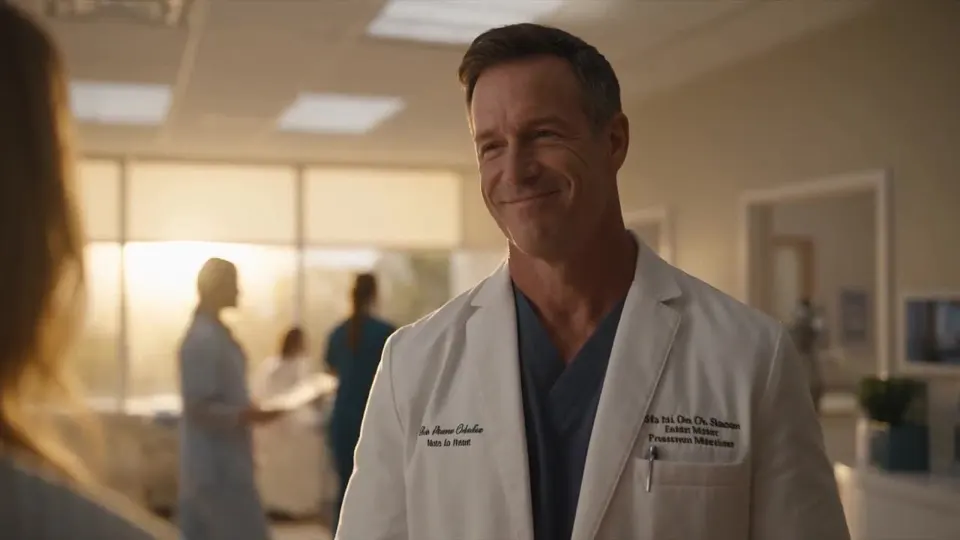 Still frame from an Intown Ads video showing a smiling clinician