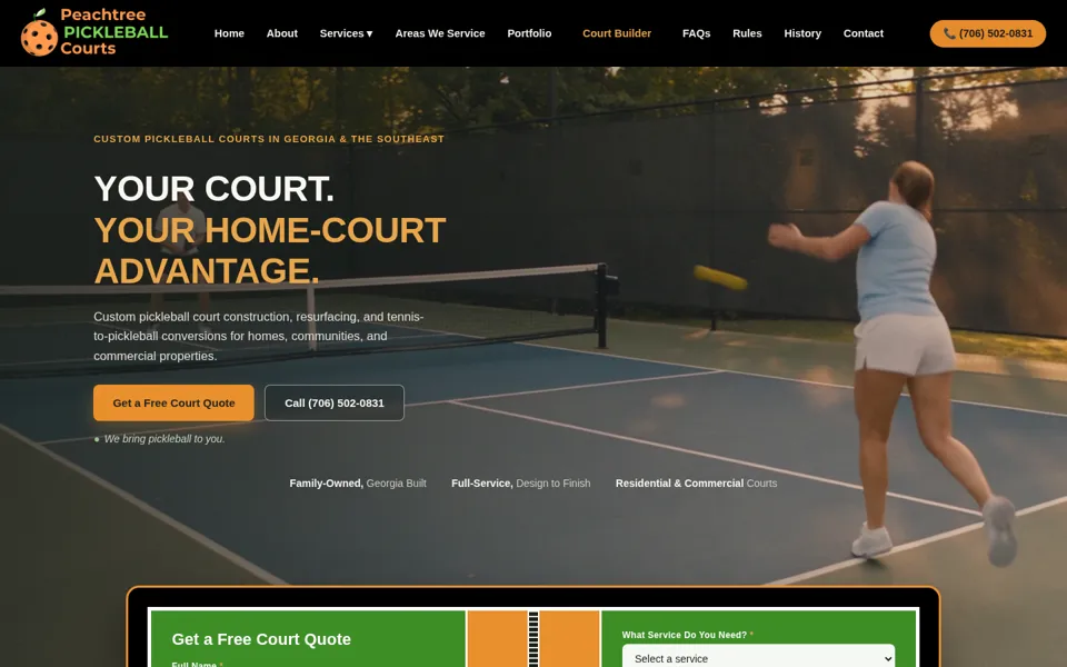 Peachtree Pickleball Courts homepage built by Intown Ads