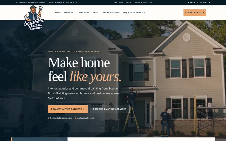 Southern Brush Painting homepage built by Intown Ads