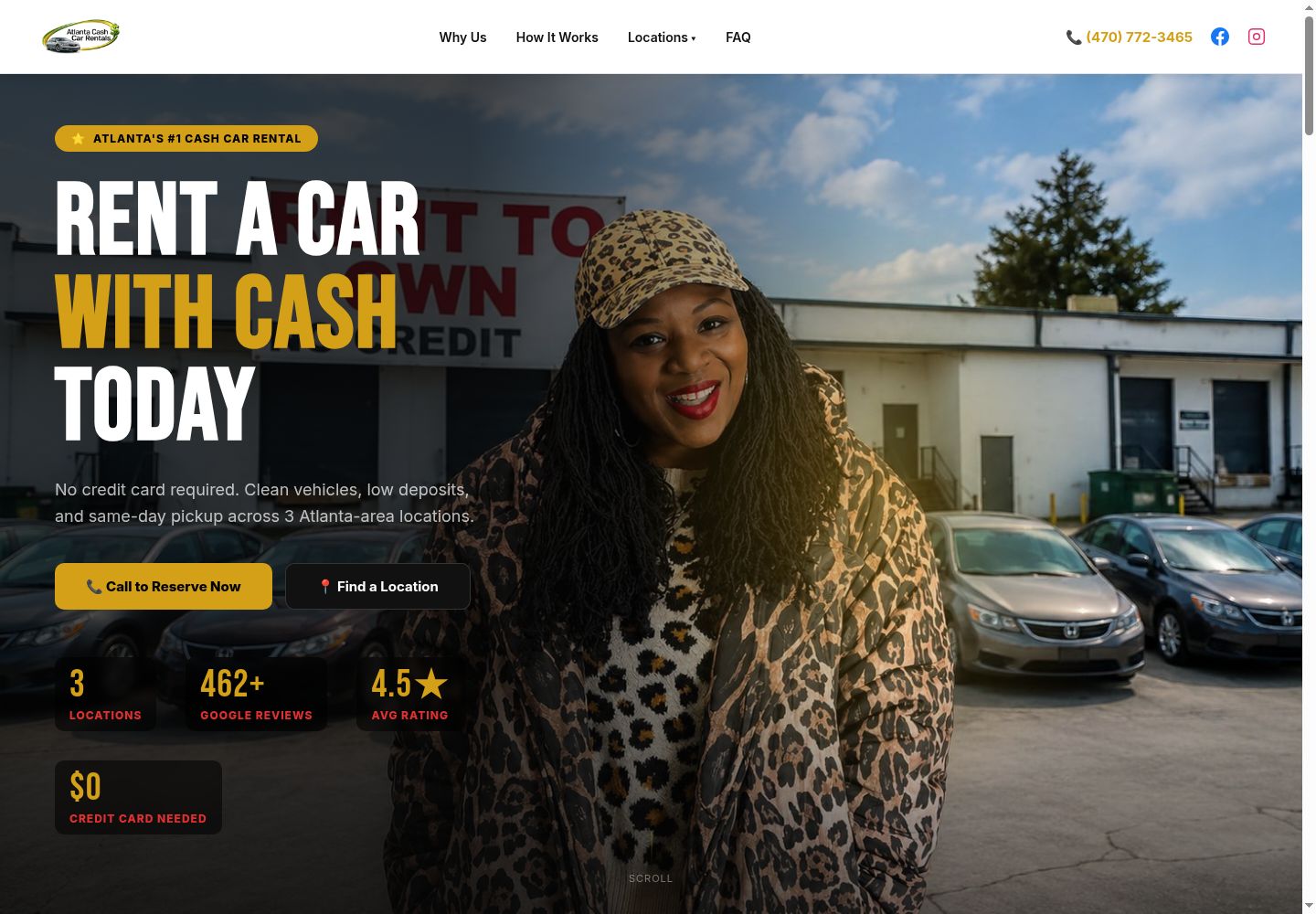 Atlanta Cash Car Rentals homepage